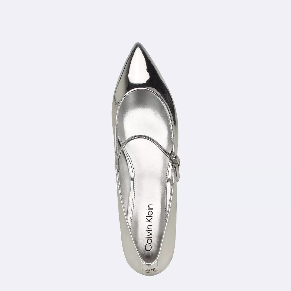 CALVIN KLEIN Kamryn Mary Jane Ballet Flats in Silver Patent Size 6.5 New in Box